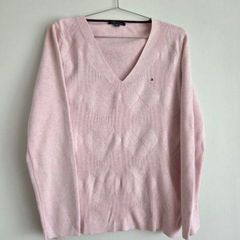 Tommy Hilfiger Pink V-Neck Cotton Knit Jumper Size XL