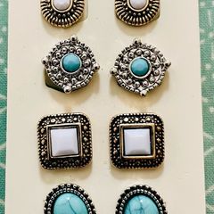 Lovisa Clip-On Earrings Set of 5 Pairs Gold, Silver and Turquoise Boho Vintage Style