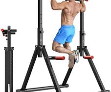 Power Tower Pull Up Dip Station Foldable, Pull Up Bar Station Adjustable, Multi-Function Home Gym, Strength Training Fitness Equipment