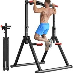 Power Tower Pull Up Dip Station Foldable, Pull Up Bar Station Adjustable, Multi-Function Home Gym, Strength Training Fitness Equipment
