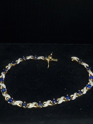 French Made Gold Plated Bracelet with Sapphire-Blue Stones | 18cm