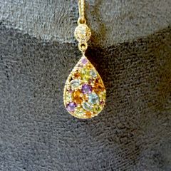 Gold Plated 925 Silver Multi Gemstone Teardrop Pendant Necklace, 18 inches