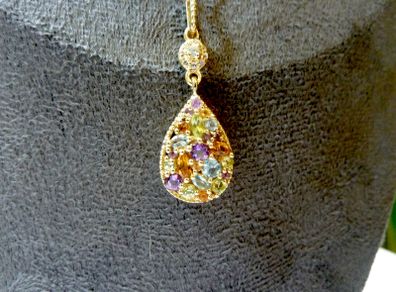 Gold Plated 925 Silver Multi Gemstone Teardrop Pendant Necklace, 18 inches