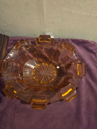 Large Art Deco Amber Glass Bowl