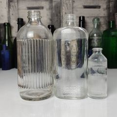 333 - Set of 3 Vintage Clear Glass Collectible Decorative Ribbed Bottles