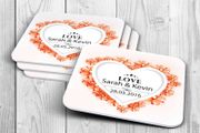 Personalised Wedding Coasters Print name date &amp; any text! 10 Designs!