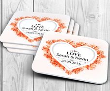 Personalised Wedding Coasters Print name date & any text! 10 Designs!