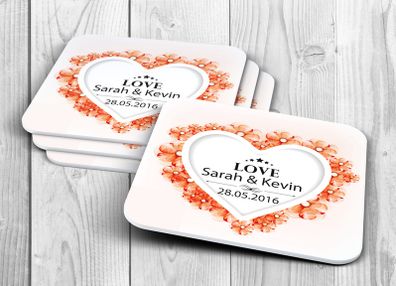 Personalised Wedding Coasters Print name date & any text! 10 Designs!