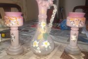 A Beautiful Genuine Pink Victorian Ewer and 2 Vases Floral Design