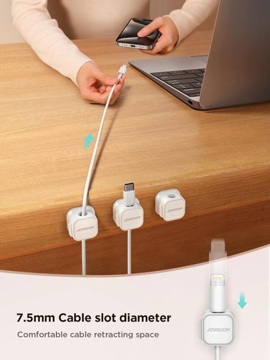 6 Pack Cable Tidy Clips Adjustable Cord Organiser Magnetic Management Self Adhesive Wire Holder for Desk, Nightstand, Charging Cables, HDMI, USB, Audio Cable, Office, Home, White