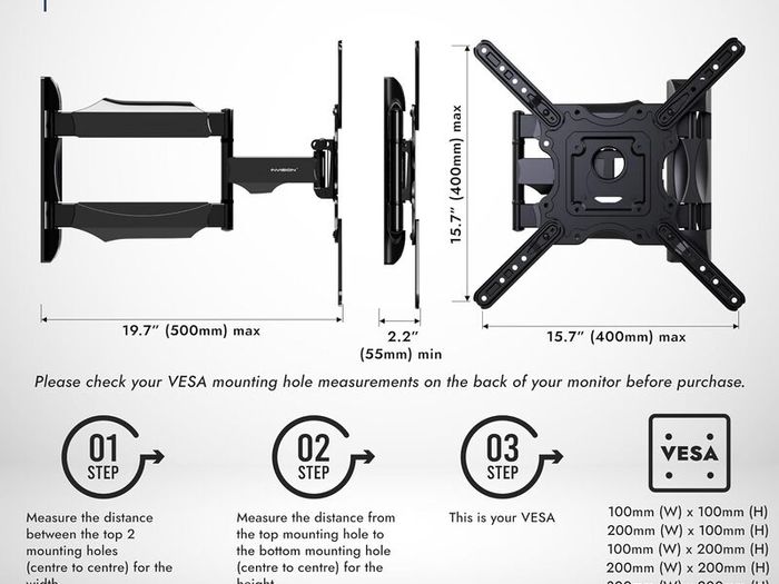 TV Wall Bracket Mount for 24-55 Inch Screens, VESA 100x100mm up to 400x400mm,