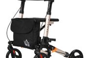 Wheel Rollator with Seat and Back, Folding Mobility Walker with Carry Bag, Adjustable Height, Dual Brakes, Cane Holder, Lightweight Aluminium Walking Frame for Seniors and Disabled, Gold Tone