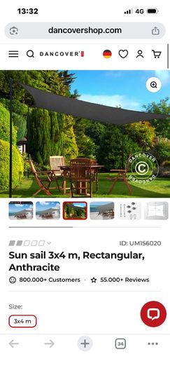 sun sail 3m x 4m