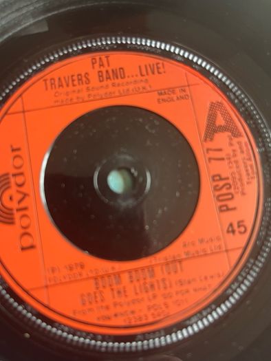 Pat Travers band Boom Boom picture sleeve vinyl record single in vg+ condition