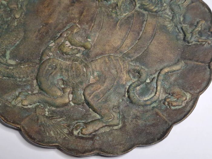 Japanese Bronze Meiji Bowl, dragon and banded tiger