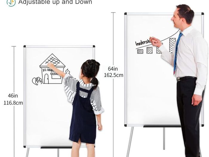 VIZ-PRO Flipchart Easel Whiteboard, Magnetic Portable Dry Wipe Board 90 x 60 cm, Tripod White Board Height Adjustable