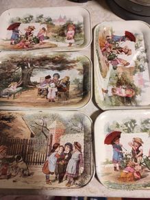 5 Vintage Massilli France mini tin tray