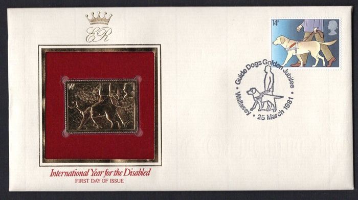 1981 Great Britain International Year for the Disabled Commemorative stamps with Gold Replica Stamp First Day Cover (FDC)