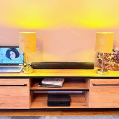 Oak-Effect TV Unit with Black Metal Legs, Like New
