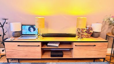 Oak-Effect TV Unit with Black Metal Legs, Like New