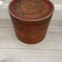 Old Asian Chinese Lacquer Hat Box