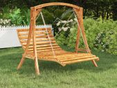 Swing Bed Solid Spruce Wood with Teak Finish 143x120x65 cm