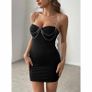 Black V Neck Spaghetti Strap Sleeveless Dress Image 3