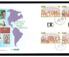1992 Ireland Immigrants to the Americas Commemorative Stamps Gutter Pair with Stamp Expo 92 logo in the Gutter An Post First Day Cover (FDC)
