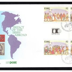 1992 Ireland Immigrants to the Americas Commemorative Stamps Gutter Pair with Stamp Expo 92 logo in the Gutter An Post First Day Cover (FDC)