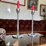 Mid Century Modern Pair Aluminium Tulip Taper Candlesticks Image 2