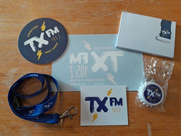 a full set of TXFM merch! Radio memorabilia,  collectable, merchandise, TXFM 105.2, Irish, Ireland, Dublin Radio.
