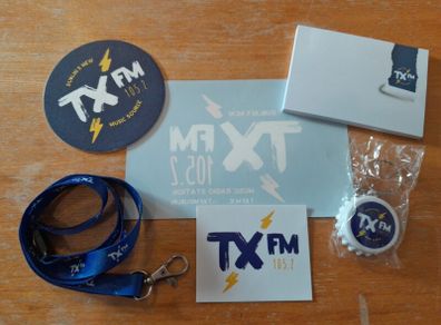 a full set of TXFM merch! Radio memorabilia,  collectable, merchandise, TXFM 105.2, Irish, Ireland, Dublin Radio.