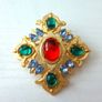 Vintage Style Emerald Red Stone Gold Brooch Pin Image 3