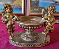 Antique Cherub Gold Effect Ornamental Pedestal Metal Candle Holder Pedestal Stand Made In Spain