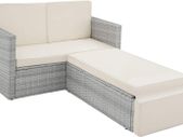 Poly Rattan Lounge Set, 2-Seater Sofa with Backrest, Large Stool with Folding Support, Incl. Thick Cushions, Garden Furniture Set for Garden and Terrace