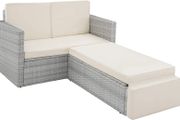 Poly Rattan Lounge Set, 2-Seater Sofa with Backrest, Large Stool with Folding Support, Incl. Thick Cushions, Garden Furniture Set for Garden and Terrace