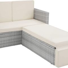 Poly Rattan Lounge Set, 2-Seater Sofa with Backrest, Large Stool with Folding Support, Incl. Thick Cushions, Garden Furniture Set for Garden and Terrace
