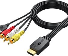 RCA to HDMI with 1080P/720P HD Support, AV to HDMI Converter, Long 150cm Cable, Plug & Play Mini Composite CVBS Audio Video Adapter for VCR, VHS, DVD Players and Classic Gaming Consoles