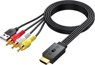 RCA to HDMI with 1080P/720P HD Support, AV to HDMI Converter, Long 150cm Cable, Plug & Play Mini Composite CVBS Audio Video Adapter for VCR, VHS, DVD Players and Classic Gaming Consoles