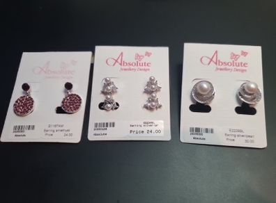 NEW 3 pairs of earrings by Absolute Jewellery Design Pearl Amethyst RRP78Eur