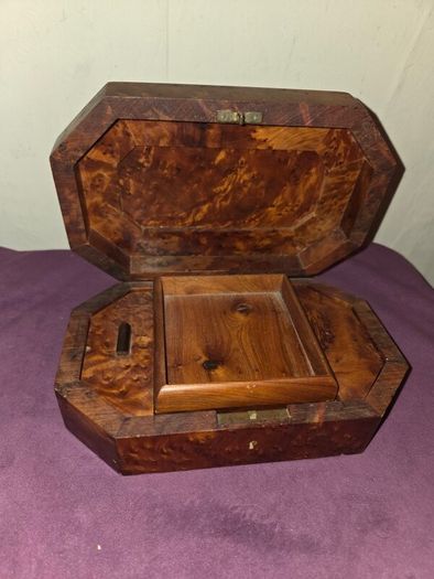 Vintage hand made Thuya Burl Wood Jewellery Box