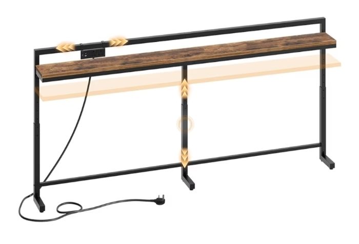 200 cm Slim Console Table with Adjustable Height (70 cm-90 cm), Behind Sofa Table Skinny with Outlet, Long Entryway Table, Couch Table Behind Sofa for Living Room, Rustic Brown