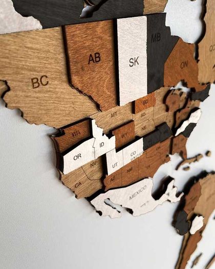 3D Classic Wooden World Map with Country Borders Country Names Capital Names US and Canada Borders and Names 3D Map Effect