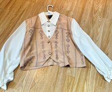 Vintage 80s 90s Style Cropped Waistcoat Blouse Beige & Cream XL / 42 / 14