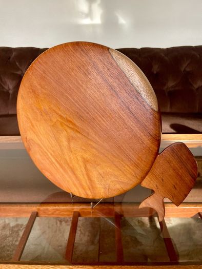 Vintage Teak Mid Century Divided Serving Platter Carved Handle Retro Stylised Fish