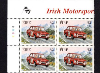 2001 Ireland Centenary of the Royal Irish Automobile Club (RAC) 32p/41c Hillmann Imp Commemorative Stamps Plate Block 1B1B1B1B Mint Never Hinged (MNH)