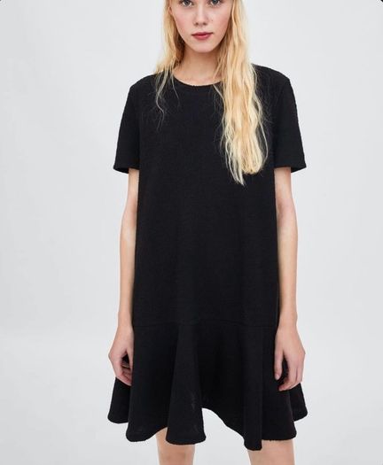 Zara textured oversized mini black dress with frill hem