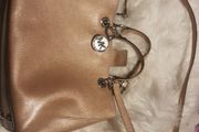 Gorgeous metallic light pink authentic Michael Kors leather cynthia satchel and jet set travel coin case both in colour "ballet"