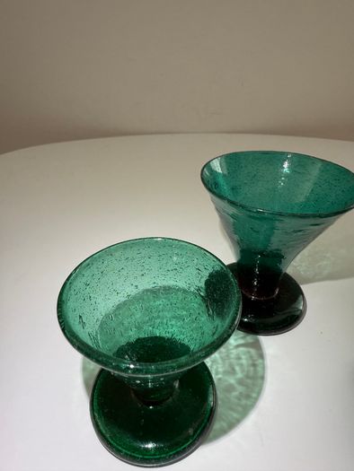 Vintage 1960s Emerald Green Controlled Bubble Glass - Cordial Glasses (Set of 3)
