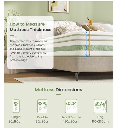 King Size Mattress Memory Foam Pocket Sprung Mattress, 150x200x25cm Hybrid Mattress, Medium Firm, 7-Zone Support, Edge Support, Motion Isolation